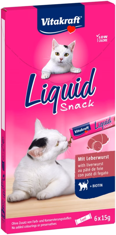 Kassimaius Vitakraft Liquid Snack maksaga ja biotiiniga, pasta, 6 × 15 g