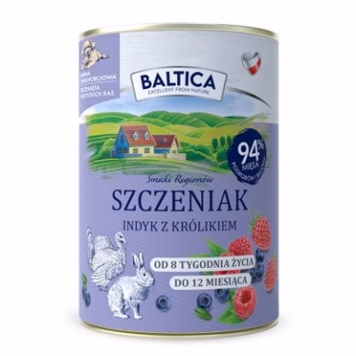 Kutsika märgtoit BALTICA Smaki regionów, kalkun ja küülik, 400 g konserv