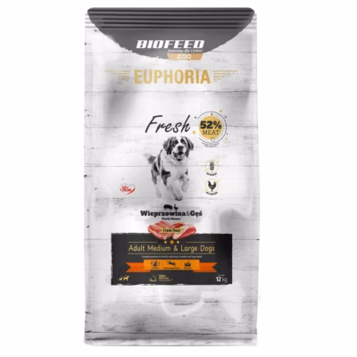 Koera kuivtoit BIOFEED Euphoria Fresh Adult Medium & Large sealiha ja hanega, 12 kg