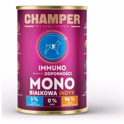 Koera märgtoit CHAMPER Immuno Monoprotein Turkey, täissööt täiskasvanud koertele, 400 g