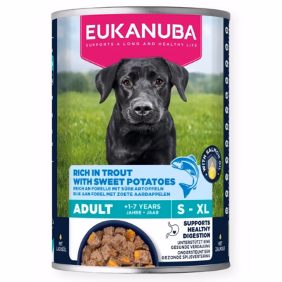 Koera märgtoit EUKANUBA Life Care, forelli ja bataadiga, täissööt täiskasvanud koertele 400 g