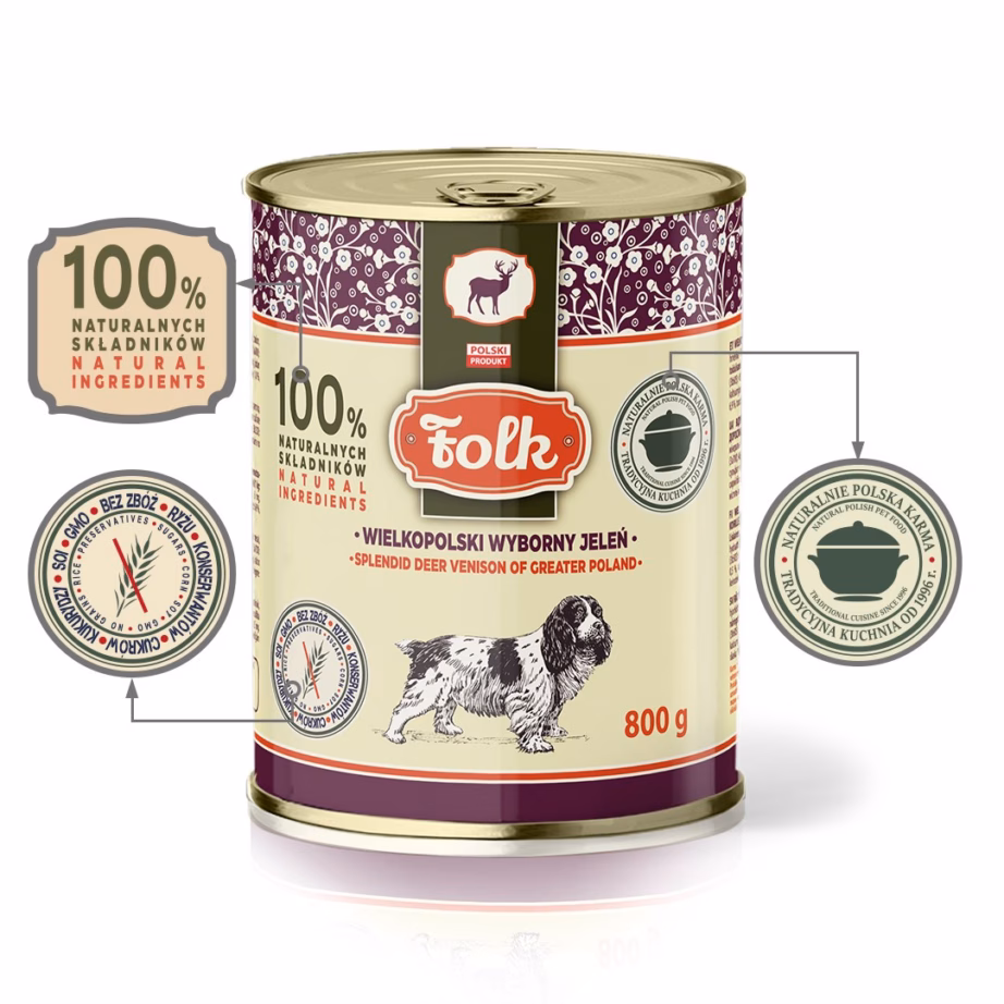 Koera märgtoit Folk Splendid, hirveliha, täissööt täiskasvanule, 800 g - 3