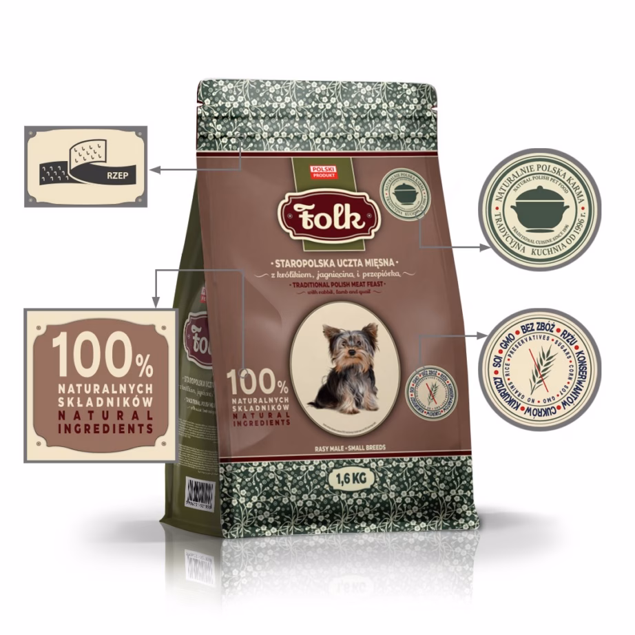 Koera kuivtoit Folk Small Breeds Traditional Polish Meat Feast, küülik, 1,6 kg - 4