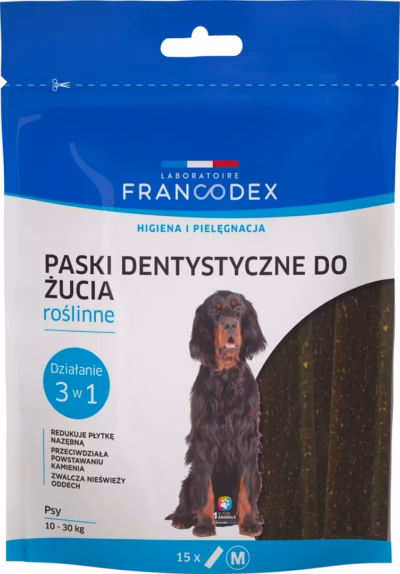 Hambapuhastusribad koertele FRANCODEX Dental Strips M, 15 tk, täiskasvanud koerale