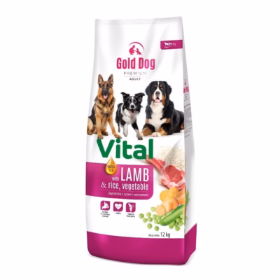Kuiv koeratoit GOLD DOG Premium Vital Lamb & Rice, täiskasvanutele, 12 kg