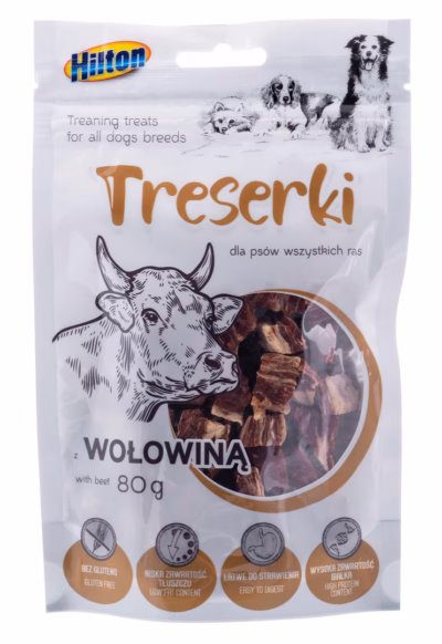 Koera treeningmaiused Hilton Beef, veiselihamaitselised, gluteenivabad, 80 g