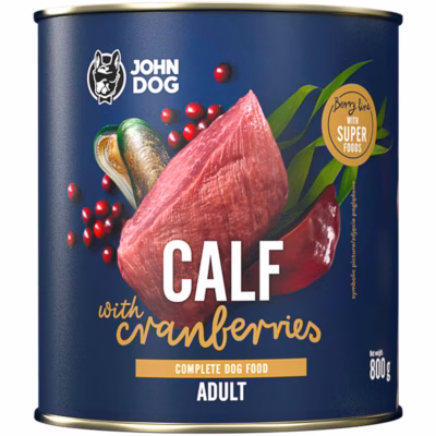 Märg koeratoit JOHN DOG Berry Line Adult Veal with cranberries, täissööt, 800 g