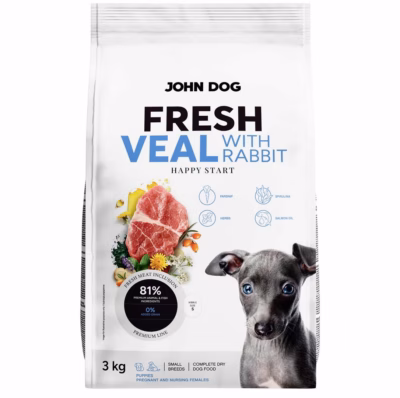 Koera kuivtoit JOHN DOG Fresh Junior Small Breeds, vasikaliha ja küülik, 3 kg