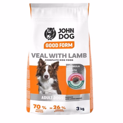 Koera kuivtoit JOHN DOG Good Form Medium & Large, vasikaliha ja lambalihaga, 3 kg