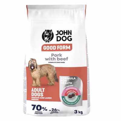 Koera kuivtoit JOHN DOG Good Form, sealiha veiselihaga, täissööt täiskasvanutele, 3 kg