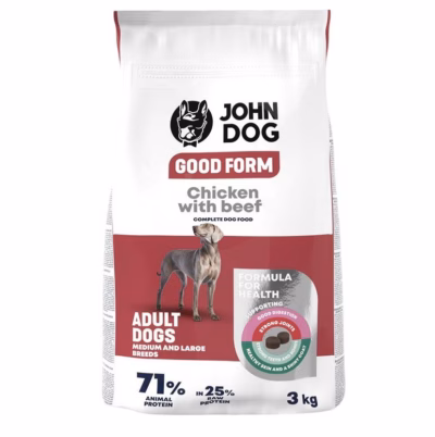 Kuiv koeratoit JOHN DOG Good Form, kana veiselihaga, täissööt täiskasvanud koertele 3 kg