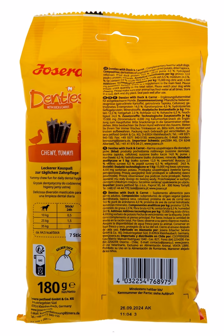 Hambapuhastust toetav närimismaius koertele JOSERA Denties Duck & Carrot, 180 g (2)