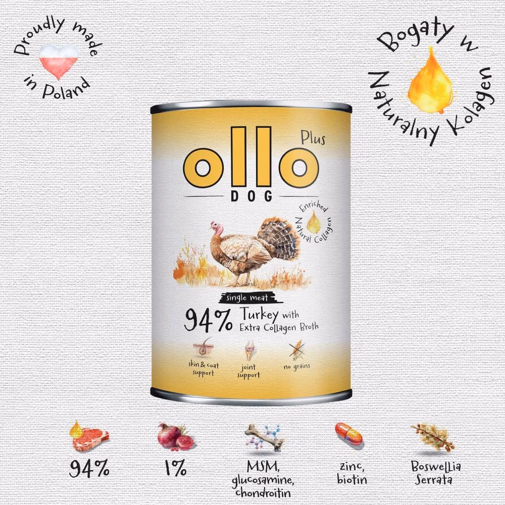 Koera märgtoit OLLO OLLO Plus Collagen Turkey, täissööt täiskasvanud koerale, 400 g (2)