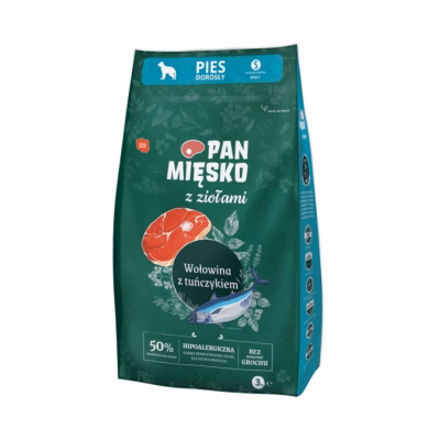 Koera kuivtoit PAN MIĘSKO with herbs veiseliha tuunikalaga, täissööt täiskasvanutele, 3 kg