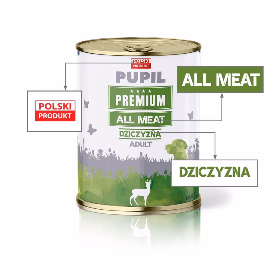 Märg koeratoit PUPIL Premium All Meat Venison, täissööt täiskasvanud koerale, 800 g - 3
