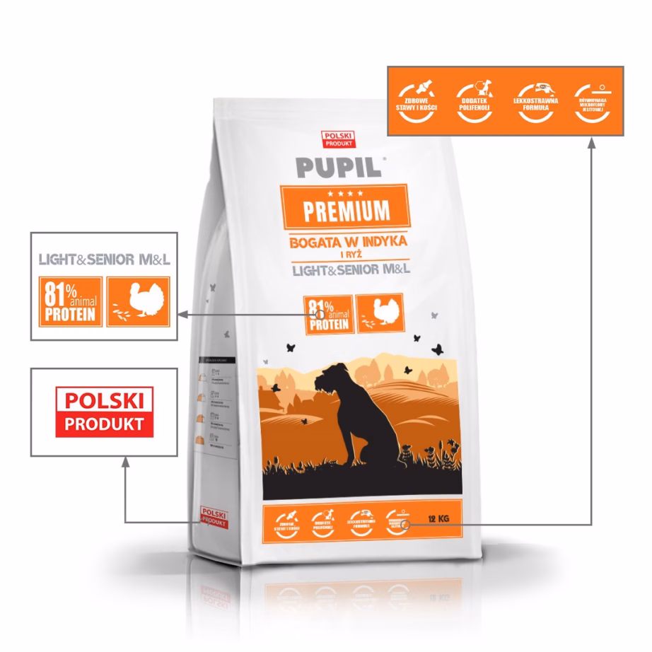 Koera kuivtoit PUPIL Premium Light&Senior, kalkuni ja riisiga, 12 kg - 3