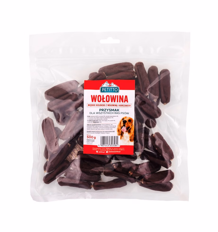 Koera maius PETITTO Soft beef sausages, veiselihamaitseline treeningmaiustus, 500 g - 4