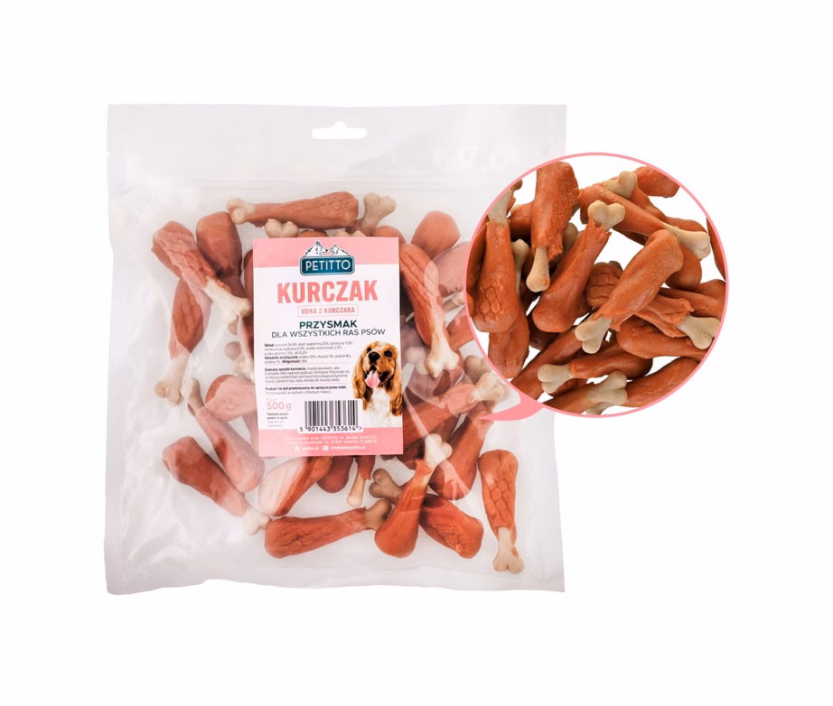 Koera maius PETITTO Chicken legs, kanamaitsega treeningmaiustus, 500 g - 4