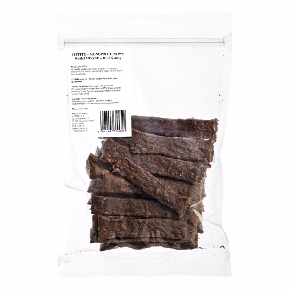 Koera maius PETITTO monoproteiinsed hirveliha ribad, 400 g - 2