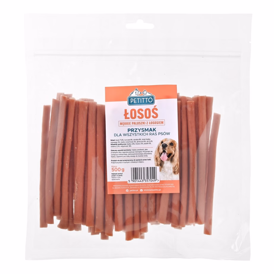 Koera maius PETITTO Salmon sticks, lõhe maitsega treeningmaiustus täiskasvanud koerale, 500 g - 4