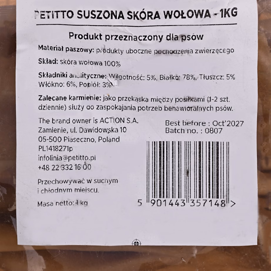 Koera maius PETITTO kuivatatud veisenahk, 1 kg - 4