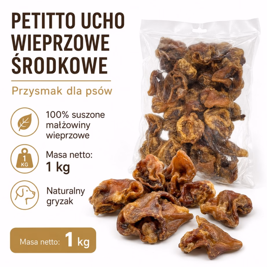 Koera närimismaius PETITTO Medium Pig Ear Mono, seakõrv, 1 kg - 4