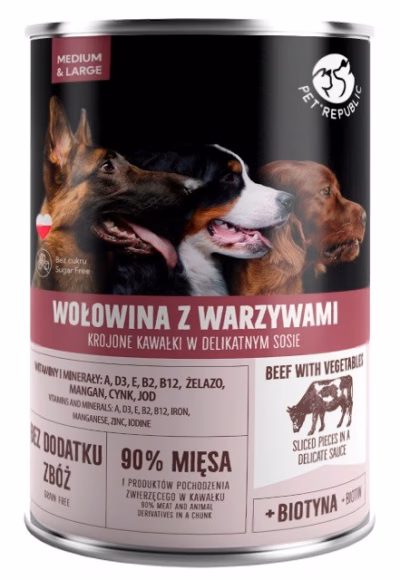 Märg koeratoit PetRepublic Adult Medium & Large veiseliha ja köögiviljadega, 1250 g