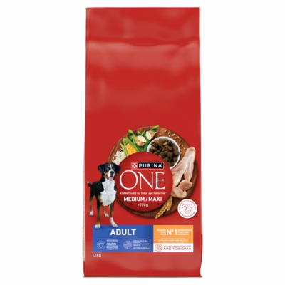 Koera kuivtoit PURINA One Adult Medium/Maxi kana ja riisiga, 12 kg