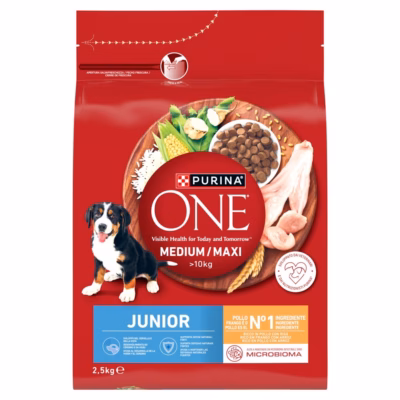 Koera kuivtoit PURINA One Junior Medium/Maxi, kana ja riisiga, 2,5 kg