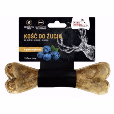 Koera närimismaius SYTA MICHA Deer skin and berry bone, hirveliha ja mustikas, 13,5 cm