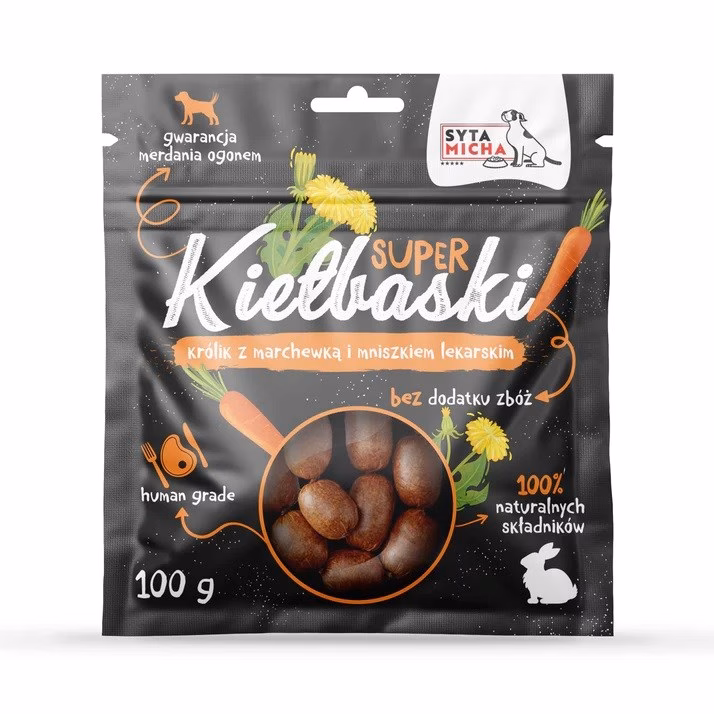 Koera maius SYTA MICHA Great sausages, küüliku, porgandi ja võilillega, 100 g