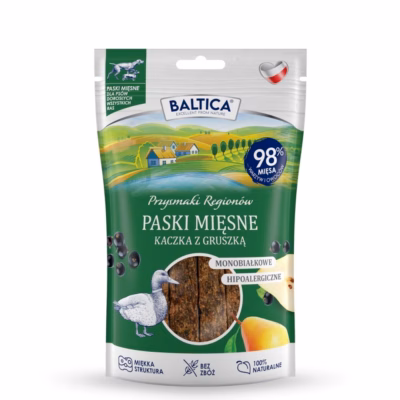 Koera maius BALTICA Mono Meat Strips Duck with Pear, 90 g (BALTICA Smaki regionów)