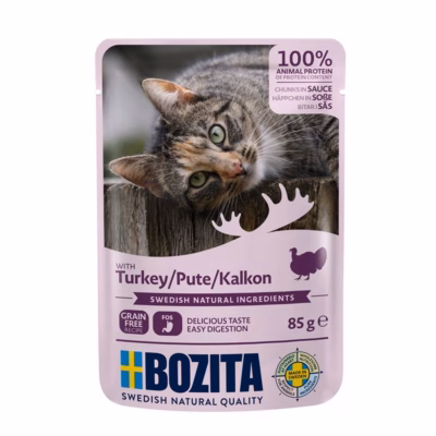 Kasside märgtoit BOZITA Turkey Chunks in Sauce, täissööt täiskasvanud kassile, 85 g