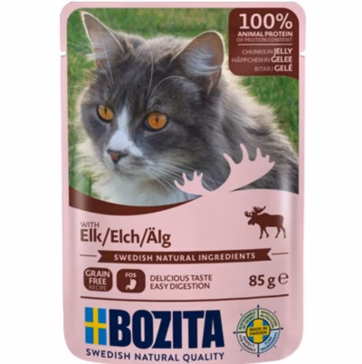 Märg kassitoit tarretises BOZITA Elk Chunks, täissööt täiskasvanud kassile, 85 g