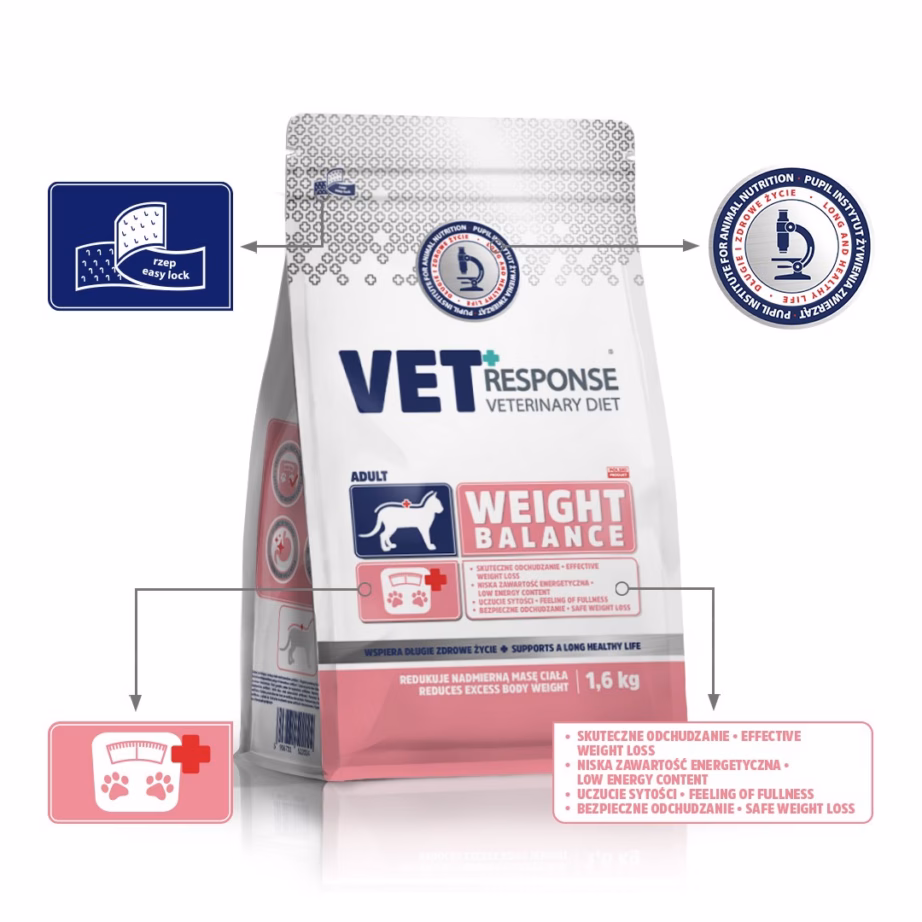 Kasside kuivtoit Vet Response Weight Balance, kana, täissööt/dieettoit, 1,6 kg - 2