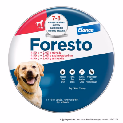Kirbu- ja puugivastane kaelarihm ELANCO Foresto koertele üle 8 kg, 70 cm