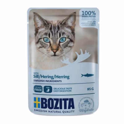 Kasside märgtoit BOZITA tükid kastmes heeringaga, täissööt, 85 g