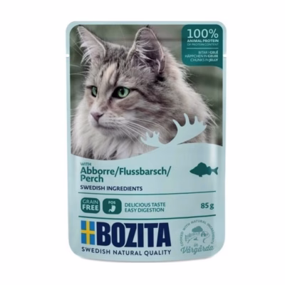 Kasside märgtoit BOZITA lihatükid tarretises ahvenaga, 85 g