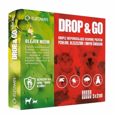 Puugi- ja kirbutõrje turjatilgad koertele ja kassidele EUROWET Drop&Go Spot-on, 5 × 2 ml