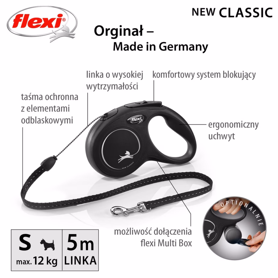 Rullrihm koerale flexi New Classic, 5 m, must, kuni 12 kg - 4