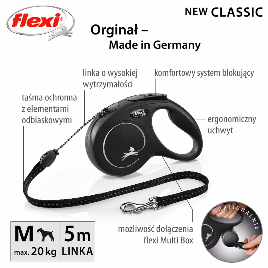 Tagasitõmmatav koerarihm flexi Classic, 5 m köis, must, kuni 20 kg - 3