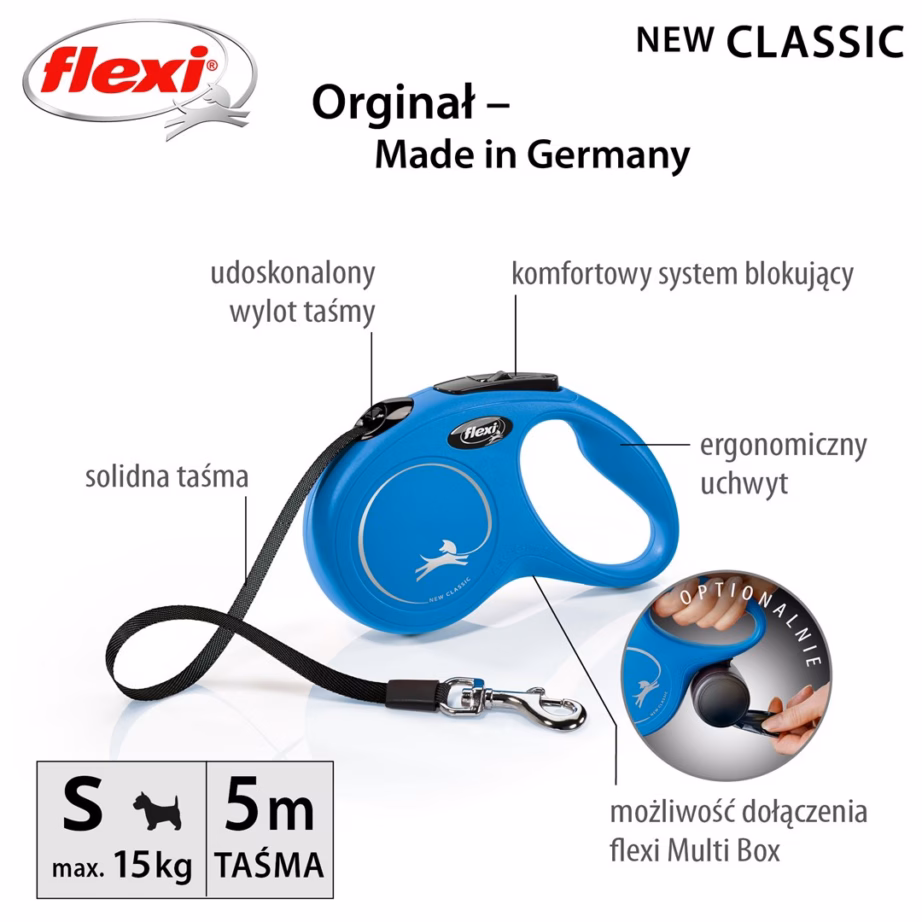 Rulljalutusrihm koerale flexi New Classic, 5 m lint, suurus S, sinine - 3