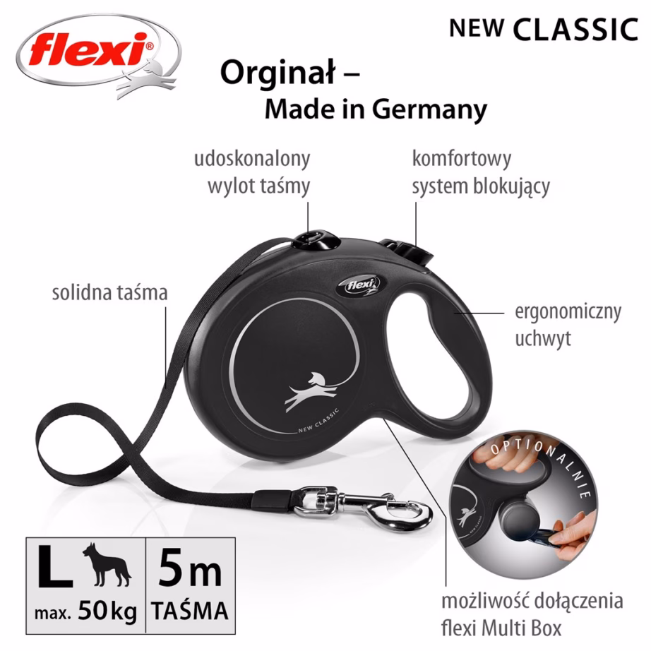 Pikendatav koera rullrihm flexi New Classic, L, 5 m, max 50 kg, must - 6