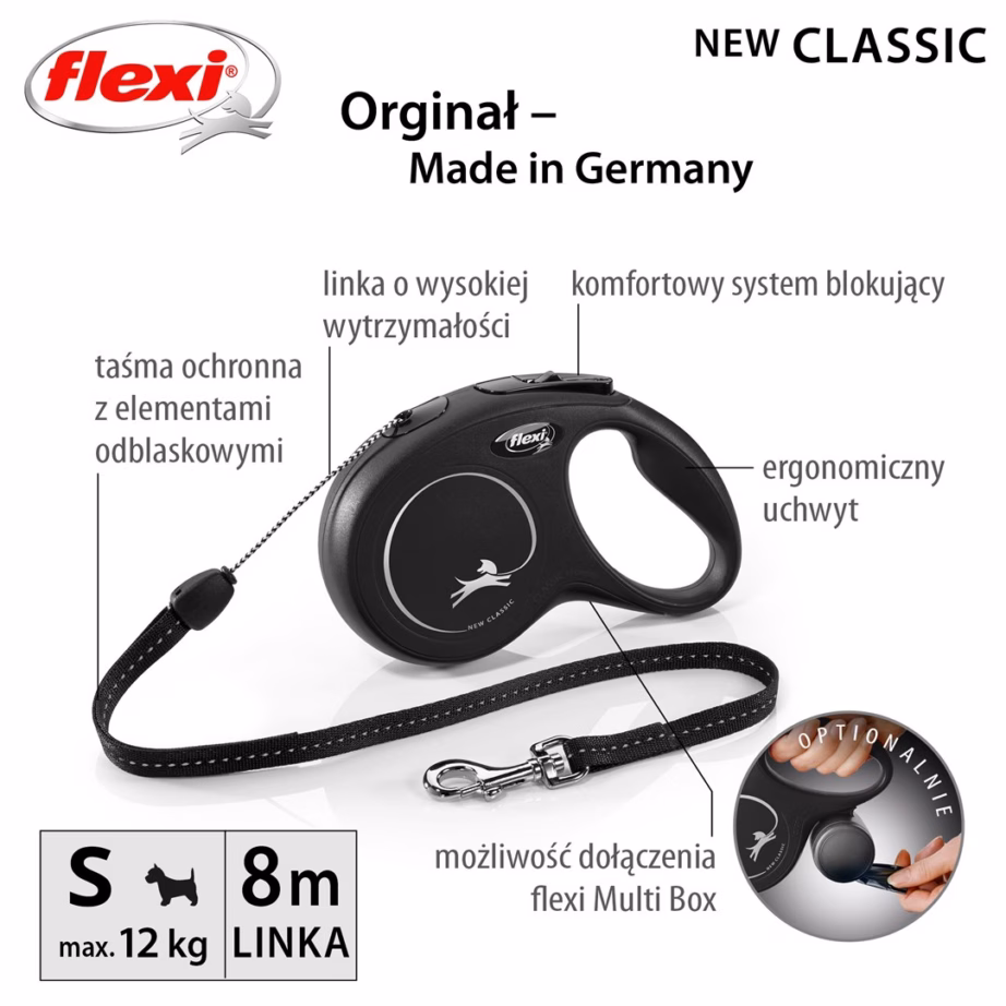Rullrihm koerale flexi New CLASSIC, 8 m, kuni 12 kg, must - 4