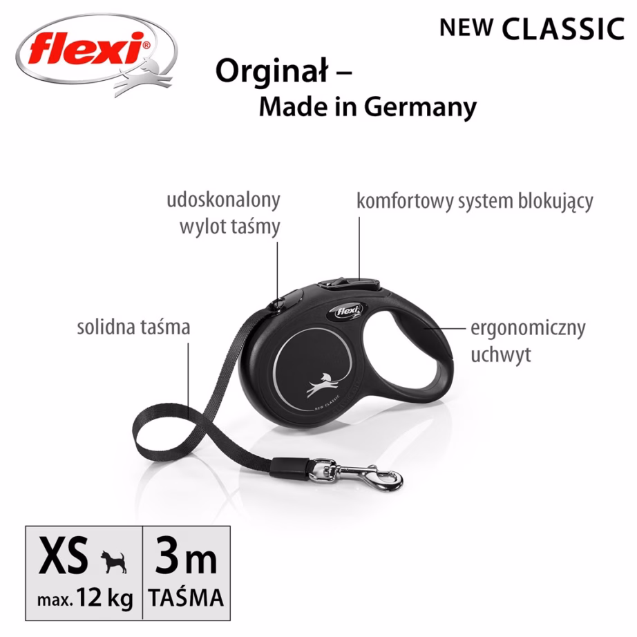 Tagasitõmmatav jalutusrihm flexi New Classic Cat XS, 3 m, kuni 8 kg, must - 2