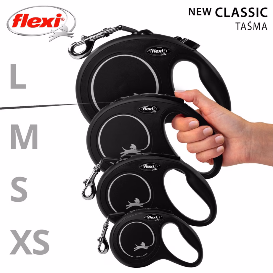 Tagasitõmmatav jalutusrihm flexi New Classic Cat XS, 3 m, kuni 8 kg, must - 5
