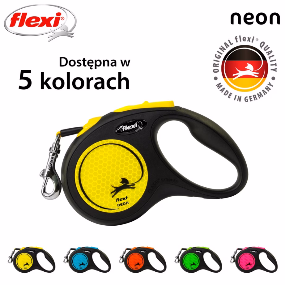 Sissetõmmatav teibiga jalutusrihm koerale flexi Neon, 5 m, kuni 15 kg, must/kollane - 3