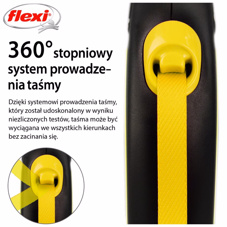 Sissetõmmatav teibiga jalutusrihm koerale flexi Neon, 5 m, kuni 15 kg, must/kollane - 5