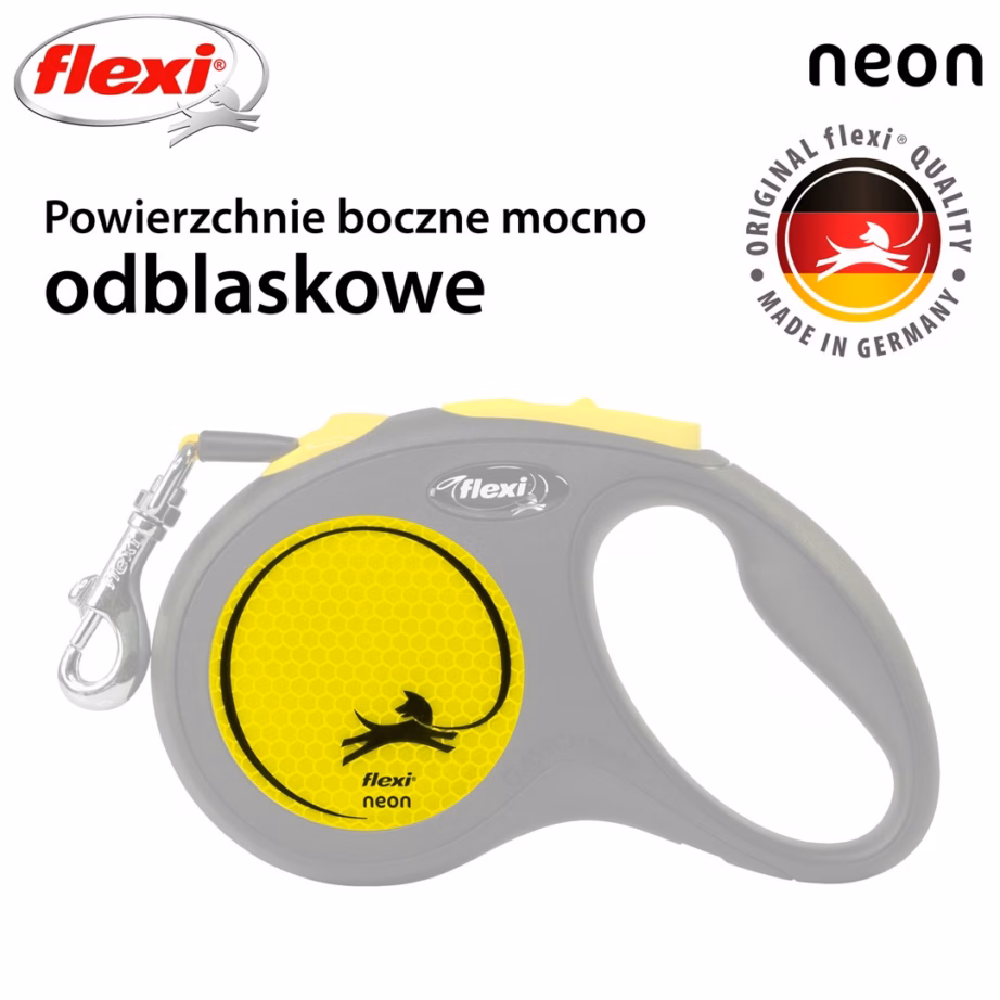 Sissetõmmatav teibiga jalutusrihm koerale flexi Neon, 5 m, kuni 15 kg, must/kollane - 6