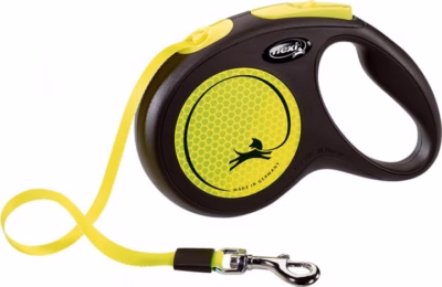 Rullrihm FLEXI New Neon M, 5 m lint, keskmisele koerale (10–25 kg), must